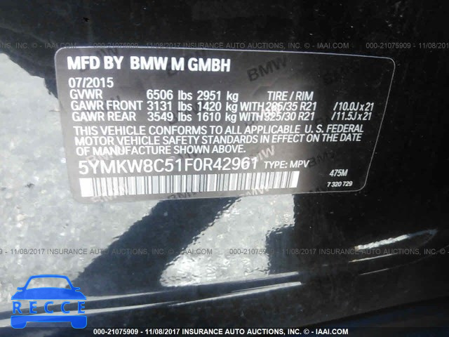 2015 BMW X6 M 5YMKW8C51F0R42961 зображення 8
