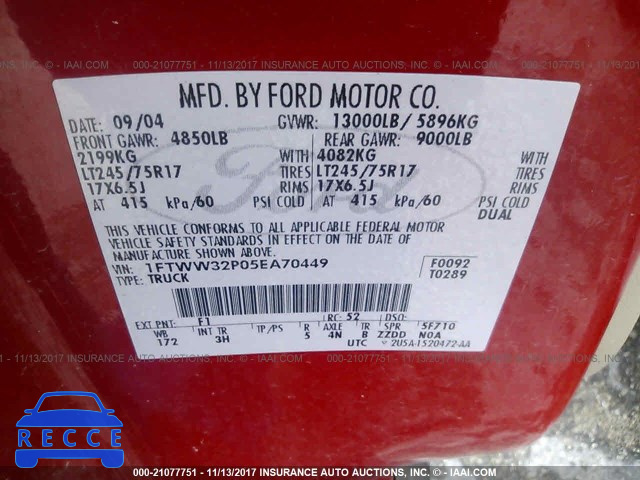 2005 Ford F350 SUPER DUTY 1FTWW32P05EA70449 image 8