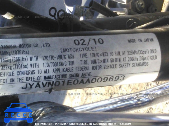 2010 Yamaha XVS950 A JYAVN01E0AA009693 зображення 9