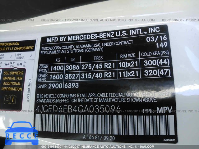 2016 Mercedes-benz GLE 450 4MATIC 4JGED6EB4GA035096 image 8