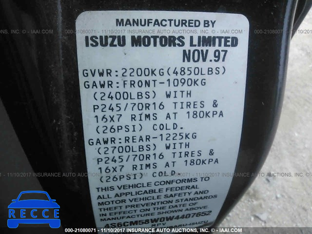 1998 Honda Passport EX/LX 4S6CM58W0W4407652 image 8