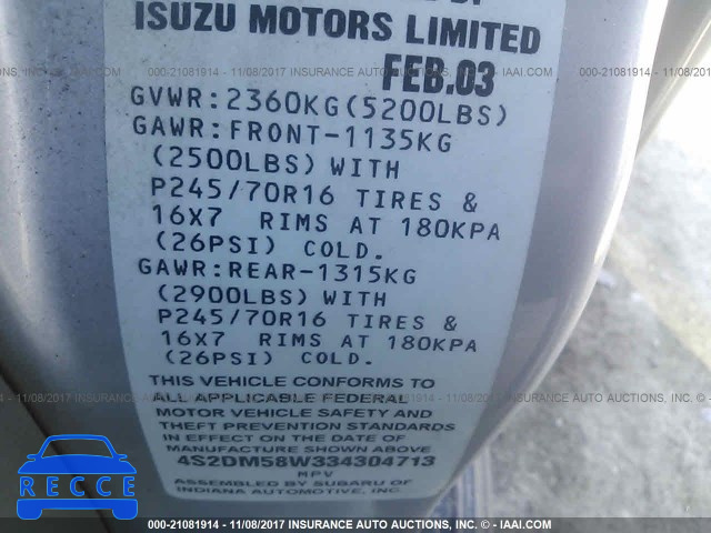 2003 Isuzu Rodeo S 4S2DM58W334304713 image 8