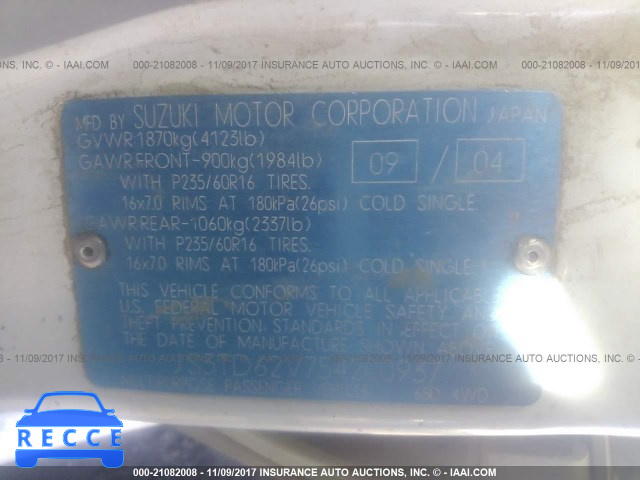 2005 Suzuki Grand Vitara LX/EX JS3TD62V754200937 image 8