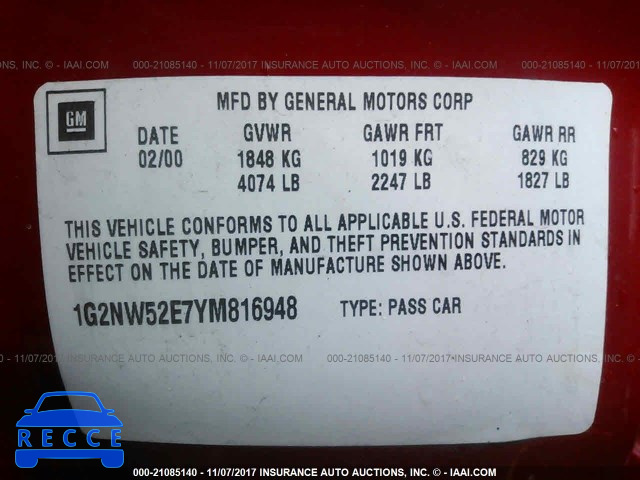 2000 Pontiac Grand Am GT 1G2NW52E7YM816948 image 8