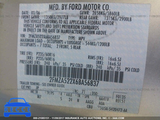 2006 Ford Freestar SEL 2FMZA522X6BA56837 image 8
