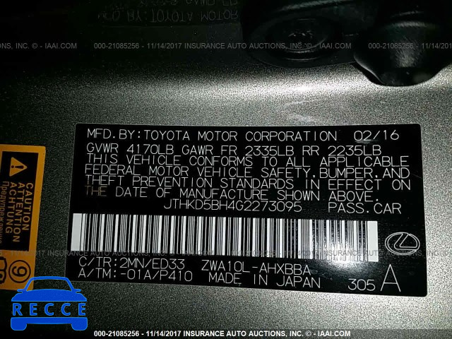 2016 Lexus CT 200 JTHKD5BH4G2273095 Bild 8