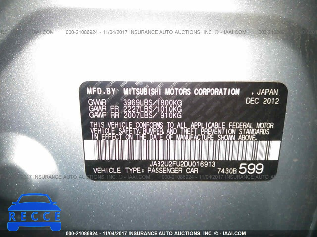 2013 Mitsubishi Lancer ES/ES SPORT JA32U2FU2DU016913 image 8