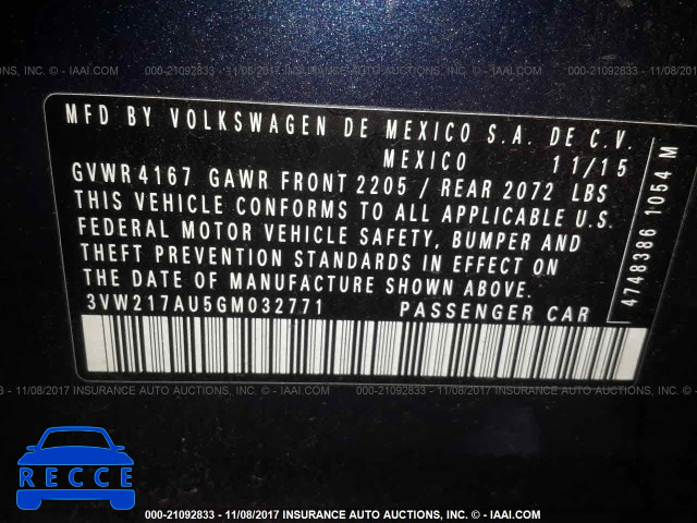 2016 Volkswagen Golf S/SE/SEL 3VW217AU5GM032771 image 8