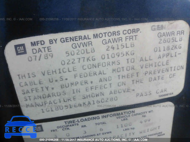 1989 Chevrolet Caprice CLASSIC BROUGHAM 1G1BU51E4KA160280 image 8