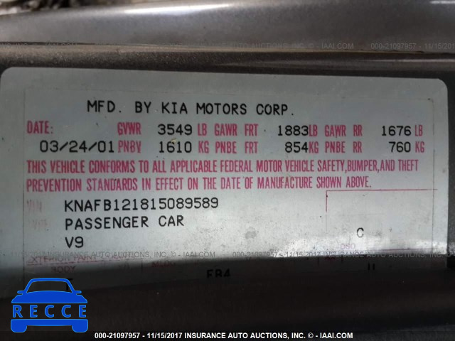 2001 KIA Sephia LS KNAFB121815089589 image 8