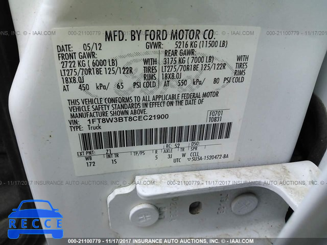 2012 Ford F350 SUPER DUTY 1FT8W3BT8CEC21900 зображення 8