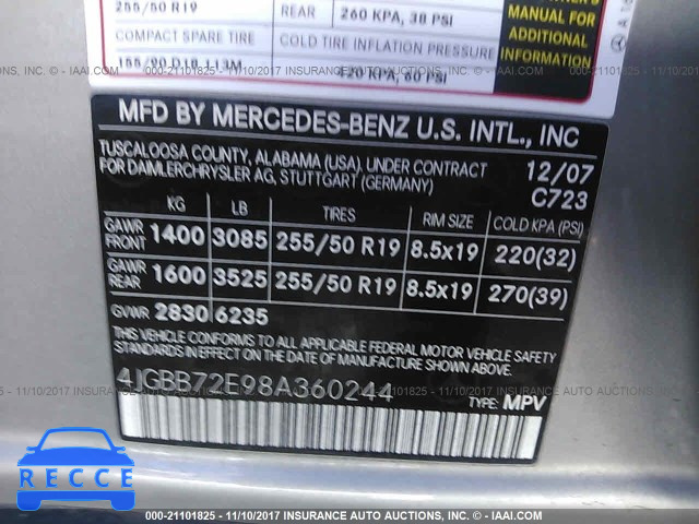 2008 Mercedes-benz ML 550 4JGBB72E98A360244 image 8