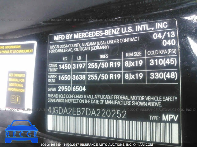 2013 Mercedes-benz ML 350 BLUETEC 4JGDA2EB7DA220252 image 8