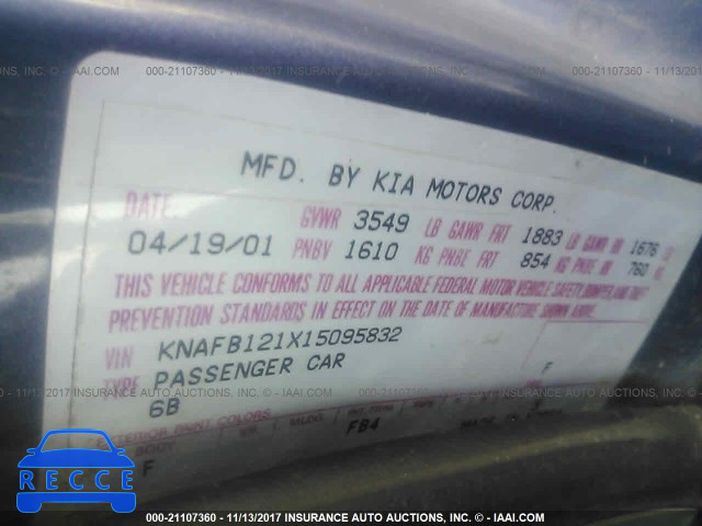 2001 KIA Sephia LS KNAFB121X15095832 зображення 8