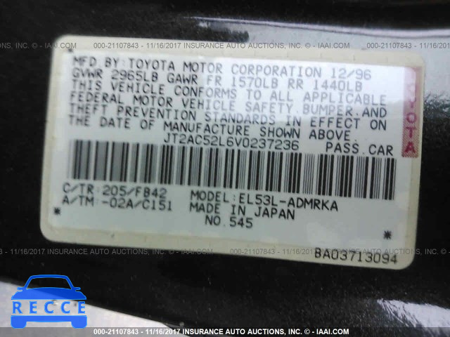1997 Toyota Tercel CE JT2AC52L6V0237236 image 8
