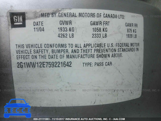2005 Chevrolet Monte Carlo LS 2G1WW12E759221642 image 8