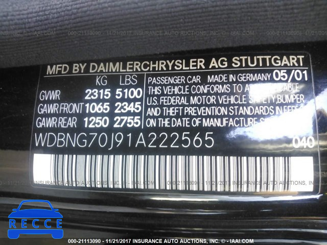 2001 Mercedes-benz S 430 WDBNG70J91A222565 image 8
