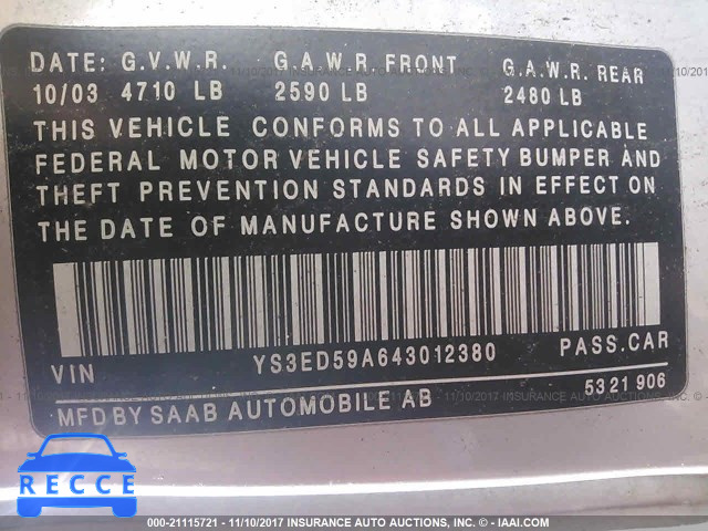 2004 Saab 9-5 ARC YS3ED59A643012380 image 8