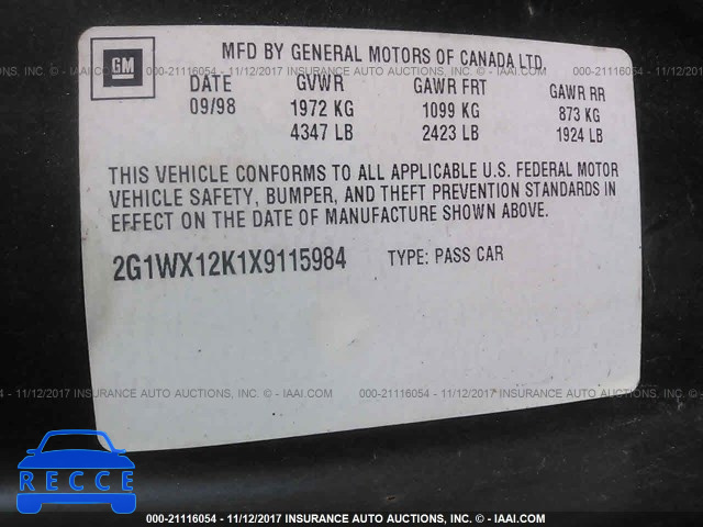 1999 Chevrolet Monte Carlo Z34 2G1WX12K1X9115984 зображення 8