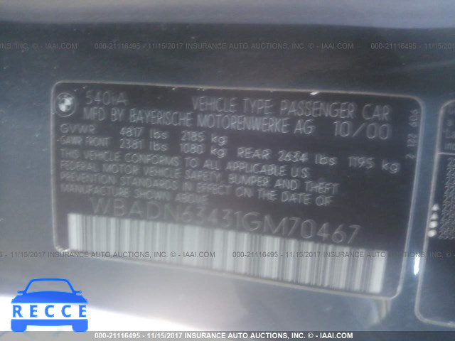 2001 BMW 540 I AUTOMATICATIC WBADN63431GM70467 image 8