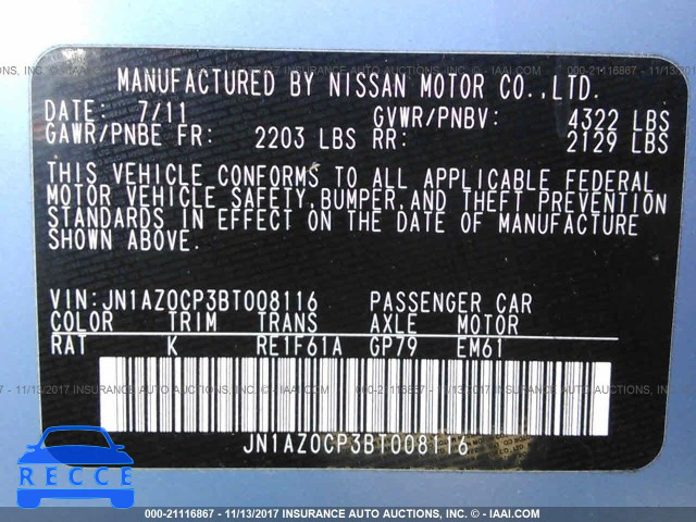 2011 Nissan Leaf SV/SL JN1AZ0CP3BT008116 image 8