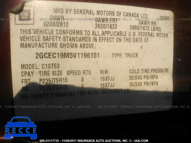 1997 Chevrolet GMT-400 C1500 2GCEC19M5V1196151 image 7