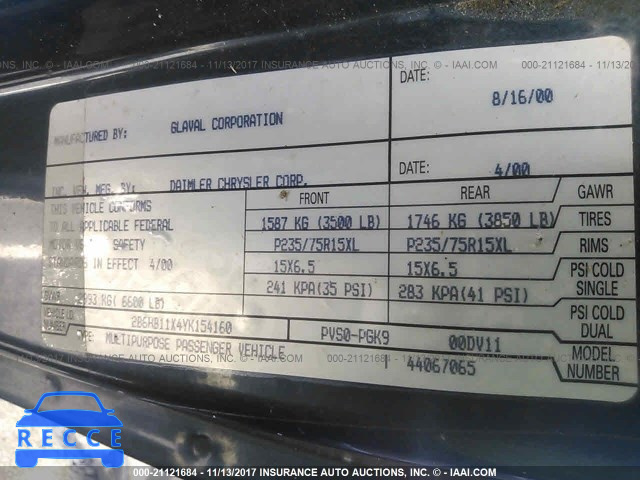 2000 Dodge Ram Van B1500 2B6HB11X4YK154160 зображення 8