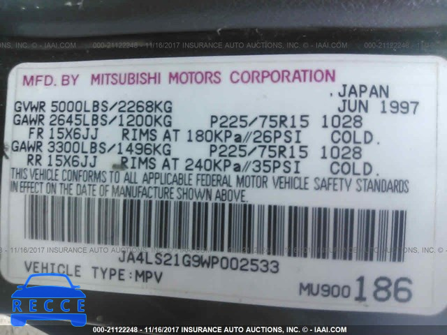 1998 Mitsubishi Montero SPORT ES JA4LS21G9WP002533 image 8