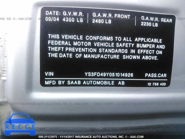 2005 Saab 9-3 ARC YS3FD49Y051014926 image 8