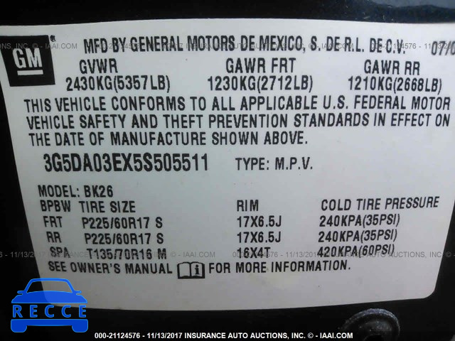 2005 Buick Rendezvous CX/CXL 3G5DA03EX5S505511 зображення 8