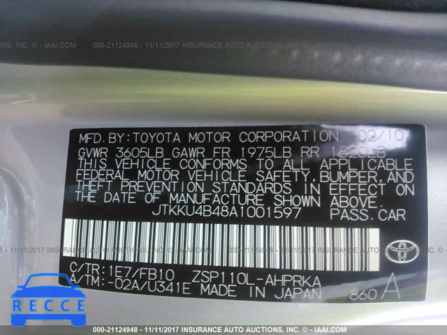 2010 TOYOTA SCION XD JTKKU4B48A1001597 зображення 8