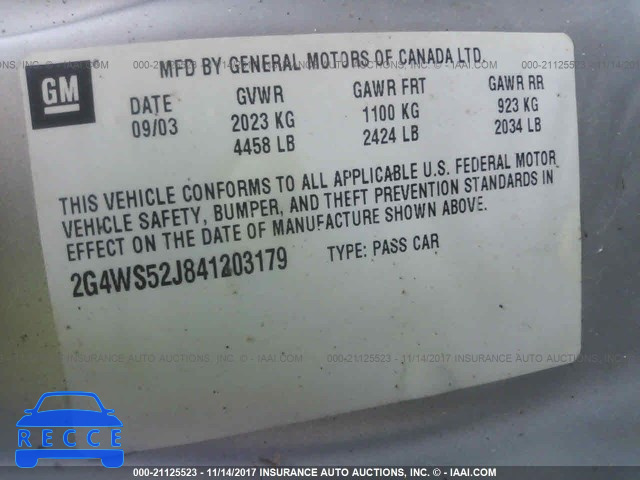 2004 Buick Century CUSTOM 2G4WS52J841203179 image 8