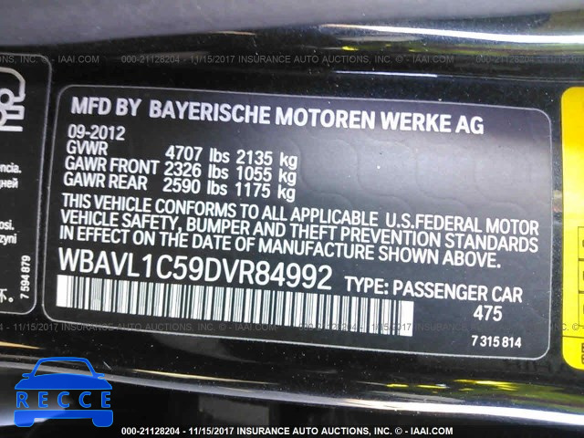 2013 BMW X1 XDRIVE28I WBAVL1C59DVR84992 image 8