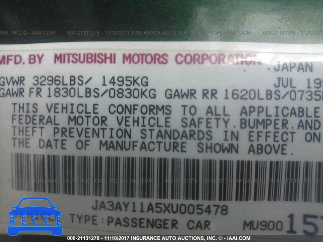 1999 Mitsubishi Mirage DE JA3AY11A5XU005478 image 8