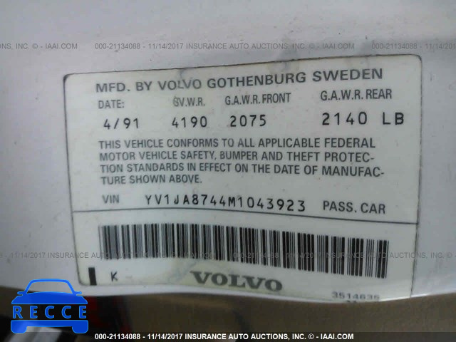 1991 Volvo 940 YV1JA8744M1043923 image 8
