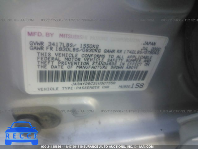 2001 Mitsubishi Mirage ES JA3AY26C31U007558 image 8