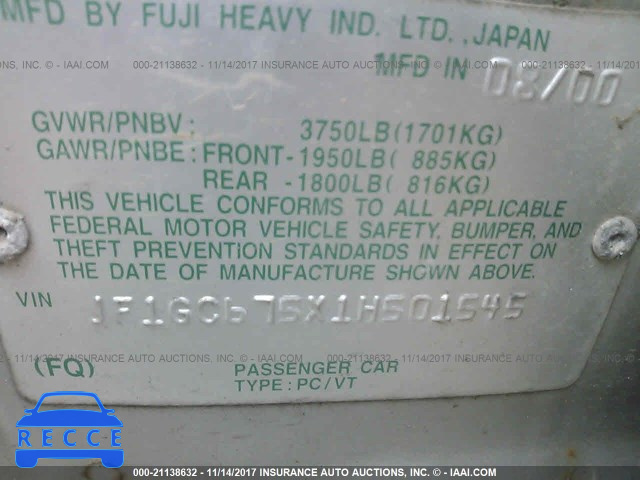 2001 SUBARU IMPREZA RS JF1GC675X1H501545 image 8