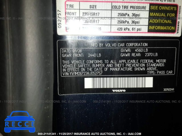 2008 Volvo C70 T5 YV1MC67238J052757 image 8