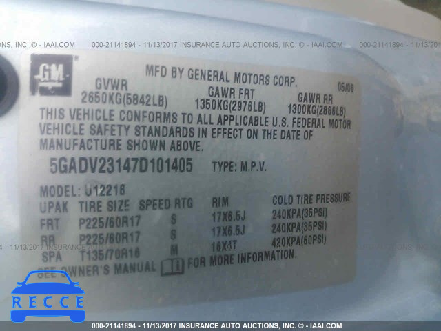 2007 Buick Terraza CX/CX PLUS 5GADV23147D101405 Bild 8