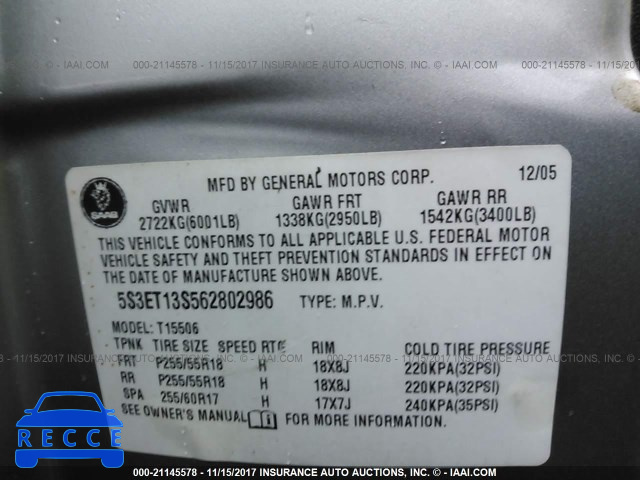 2006 Saab 9-7x LINEAR 5S3ET13S562802986 image 8