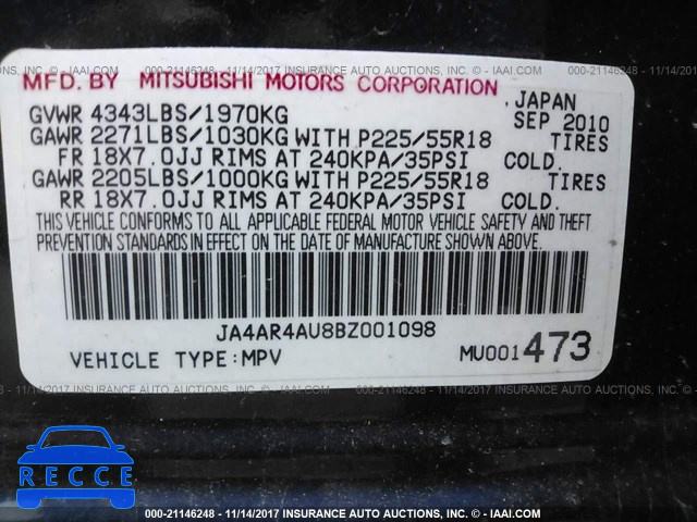 2011 Mitsubishi Outlander Sport SE JA4AR4AU8BZ001098 image 8