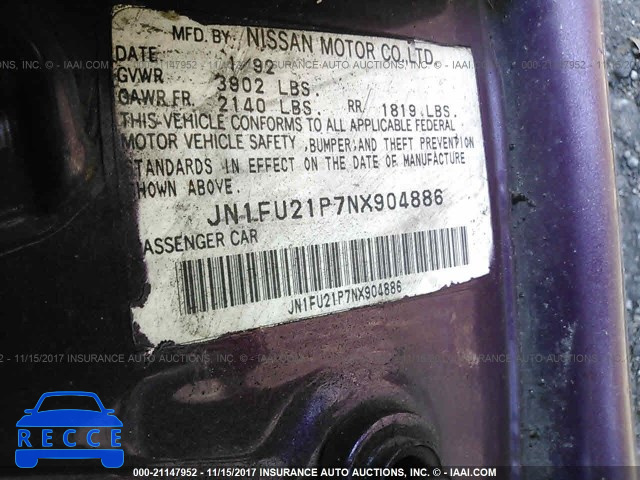 1992 NISSAN STANZA JN1FU21P7NX904886 image 5