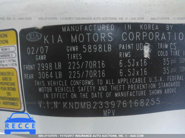 2007 KIA Sedona EX/LX KNDMB233976168255 image 8