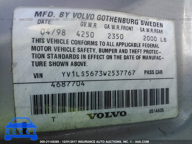 1998 Volvo S70 GLT YV1LS5673W2537767 image 8