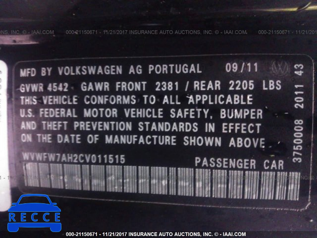 2012 Volkswagen EOS LUX/EXECUTIVE WVWFW7AH2CV011515 image 8