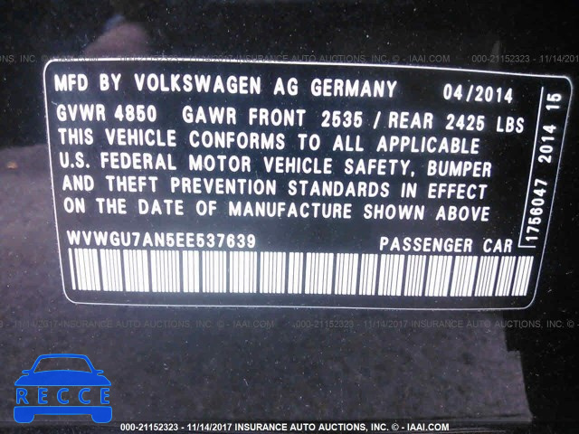 2014 Volkswagen CC VR6 4MOTION WVWGU7AN5EE537639 зображення 8