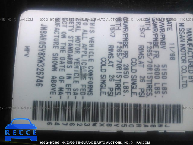 1999 Nissan Pathfinder LE/SE/XE JN8AR05Y8XW326746 image 8