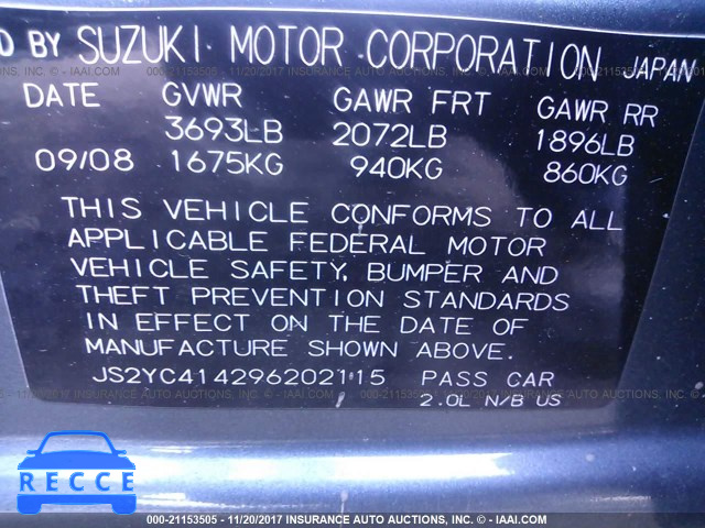 2009 Suzuki SX4 SPORT JS2YC414296202115 image 8