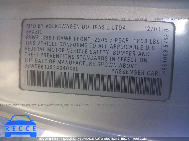 2002 Volkswagen GTI 337 9BWDE61J924040480 image 8