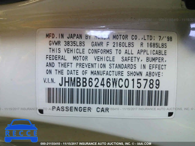 1998 Honda Prelude JHMBB6246WC015789 image 8